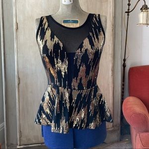 Gold Sequin Mesh Peplum Top